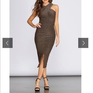 NWT windsor black and gold midi dress